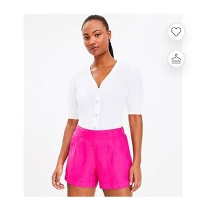 NWT LOFT Pleated Pull-On Linen Blend Shorts in Hot Pink Poppy, XL